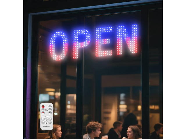 LED Open Sign for Business, 30'L x 10'W Light Up Open Sign, Brightness Adjustable, Remote Control Open Sign for Window Store Salon Cafe Bar Shops...