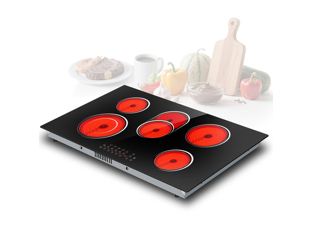 5 Burner Electric Cooktop 36 Inch, Built-in Electric Stove Top 8400W Ceramic Cooktop with Touch Control, BBQ Burner, Timer & Pause, Safety Lock,...
