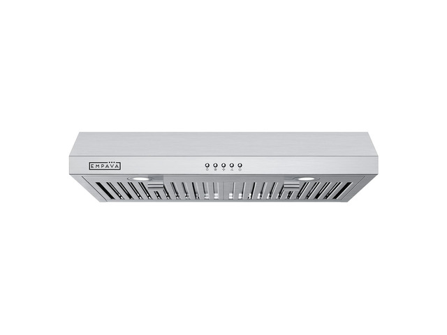 Ductless Under Cabinet Range Vent Hood 30 Inch, Button Control 300CFM, 3-Speed, 2 LED Light, Ducted Ready (Rear/Top Vent), Stainless Steel