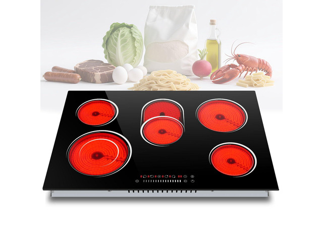 30 Inch Electric Cooktop 8400W 5 Burner Ceramic Cooktop Built-in with Slider Control, Dual Oval Zone, Timer & Safety Lock, Hot Surface Indicator,...