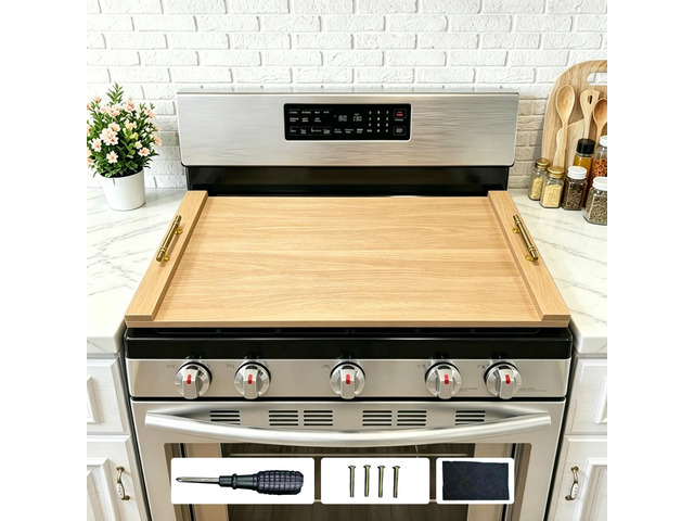 Noodle Board Stove Cover w/Handles, for Gas & Electric Stoves Expands counter space, multi-use sink cover & tray, farmhouse decor, anti-crack...