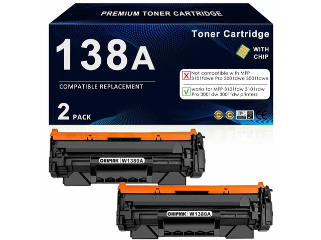 138A Toner Cartridge (with Chip) Replacement Compatible for HP 138A Black Toner Cartridge W1380A 138X W1380X for Laser Pro MFP 3101fdw 3101sdw Pro...