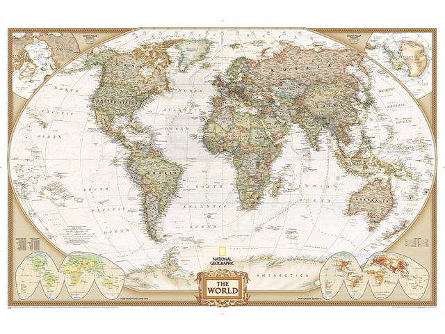 World Executive Wall Map - Antique Style - 73 x 48 inches - Extra Large - Art Quality Print
