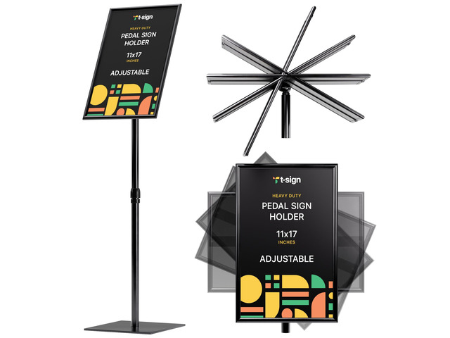 31.5 to 48 Inch Pedestal Sign Holder - Adjustable Floor Sign Stand for 11x17 Displays, Heavy Duty Outdoor Sign Holder with Square Base for...