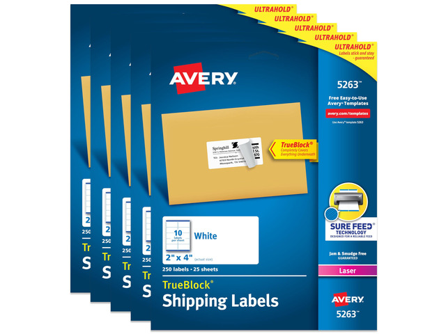 Printable Shipping Labels with Sure Feed, 2' x 4' Customizable Stickers, White, 1,250 Blank Mailing Labels, Great for Mailing, Shipping, and More...