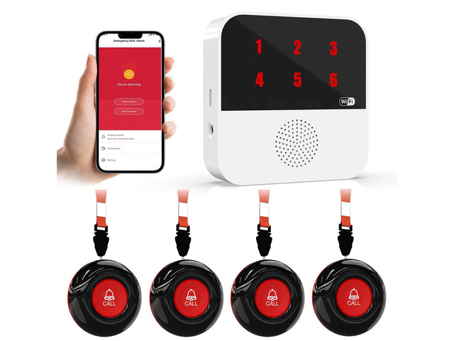 WiFi Caregiver Call Button for Elderly Senior Alert Button to Call Cell Phones Caregiver Pager System with Led Number Display 4 SOS Panic Button 1...