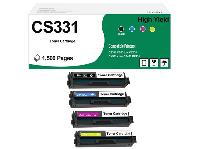 20N10K0 20N10C0 20N10M0 20N10Y0 Toner Cartridge Use for CS331 CS331dw CX331 CX331adwe CS431 CX431 Printers (4-Pack)
