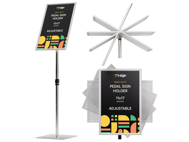 31.5 to 48 Inch Pedestal Sign Holder - Adjustable Floor Sign Stand for 11x17 Displays, Heavy Duty Outdoor Sign Holder with Square Base for...