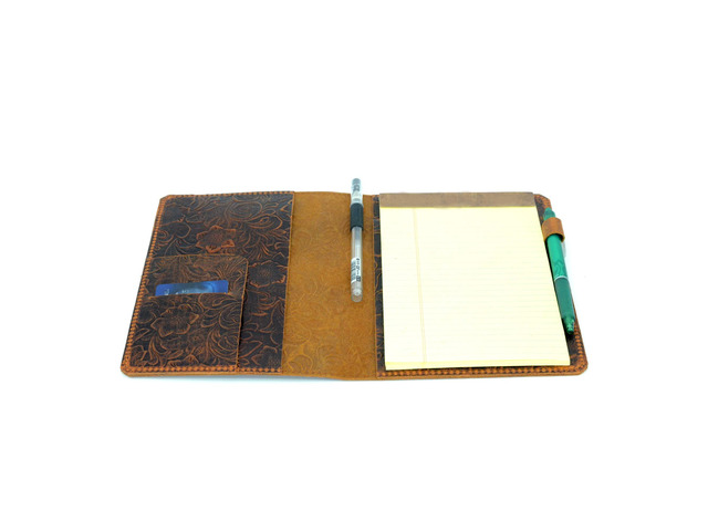 Leather Cover Compatible With Tops The Legal Pad Writing Pads 8.5' x 11.75', Legal Rule, Notebooks Distressed Genuine Leather Cover, Flower Brown