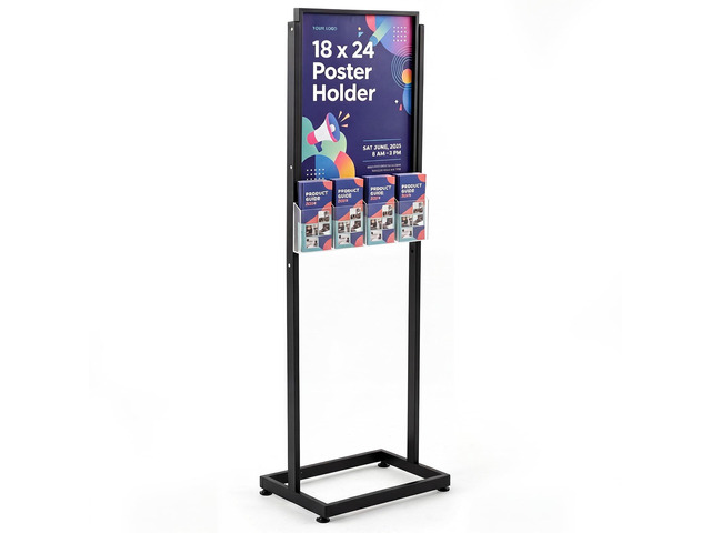 18' x 24' Metal Poster Sign Holder Floor Stand with 4 Pocket Acrylic Brochure Holder 4x9 Floor Standing Double Side Slide in Heavy Duty 63' H Non...