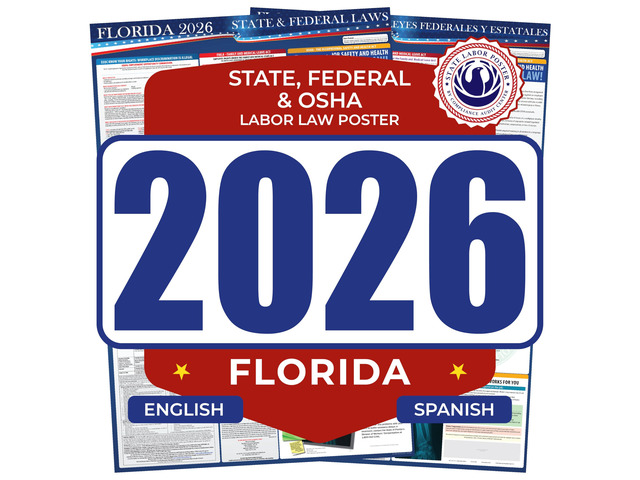 2026 Florida State & Federal Mandatory Labor Law Poster, OSHA Compliant (English Spanish Combo)