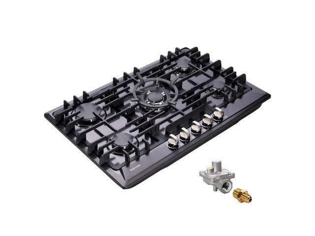 30 Inch Gas Cooktop, Built-in 5 Burners Stainless Steel Stovetop with Thermocouple Protection LPG/NG Convertible Stove Dual Fuel Cooktop DM527-SA02B