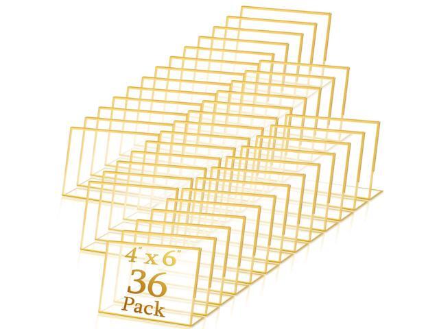 36 Pack Acrylic Sign Holder Gold Frame Table Numbers Slanted Back Menu Display Stand Clear Flyer Document Photo Display Holders Plastic Table Signs...
