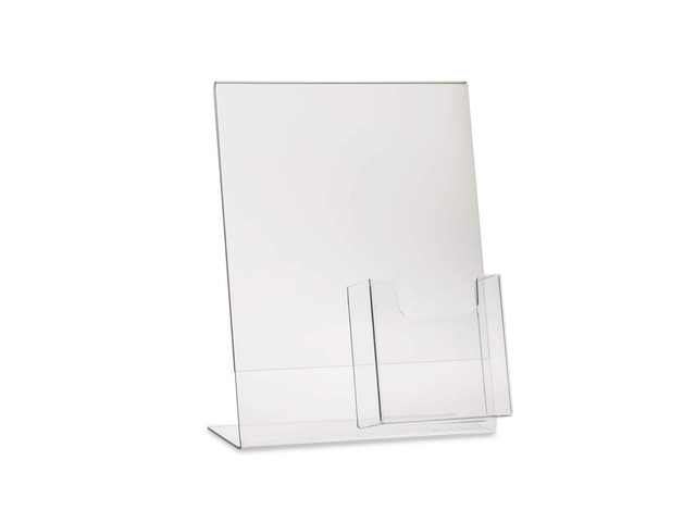 Deluxe Clear Acrylic Slant Back Sign Holder Premium 8.5 x 11 Inches with Trifold Brochure Pocket