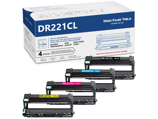DR221 DR221CL Drum Unit Set 4 Pack Replacement for Brother DR-221CL DR-221CL-BK Drum Unit for HL-3140CW HL-3170CDW HL-3180CDW MFC-9330CDW...