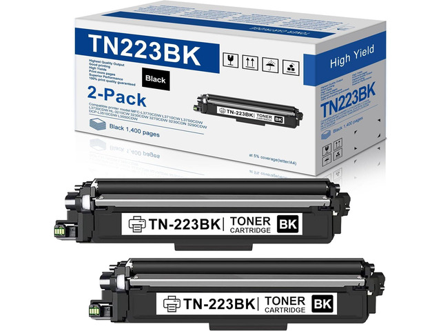 TN223BK Black Toner Cartridge 2 Pack Replacement for Brother TN223, Compatible with Brother MFC-L3770CDW L3710CW L3750CDW and HL-L3210CW L3230CDW...