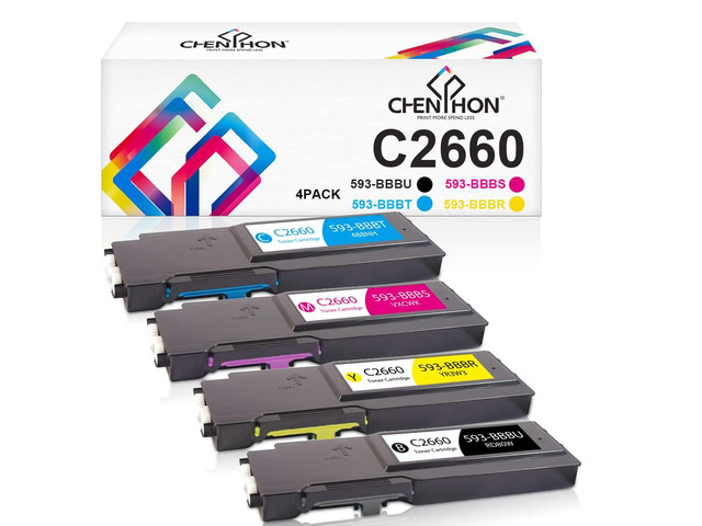 C2660 Toner Cartridge Compatible for Dell C2660 C2660dn C2665dnf, 4 Pack Replacement for Dell C2660dn C2660dnf Printer Ink 593-BBBU 593-BBBT...