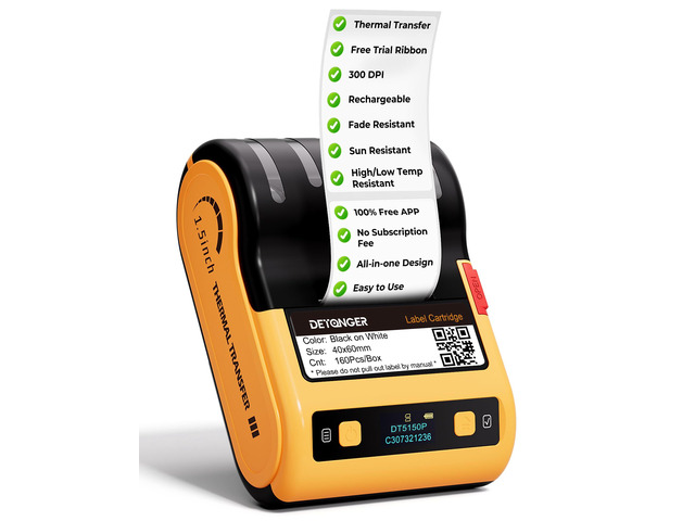 DT5150P 300DPI Industrial Thermal Transfer Label Printer, Rechargeable Colorfast Label Maker, Fade/Sun/High-Low Temp Resistant, for Outdoor & Job...