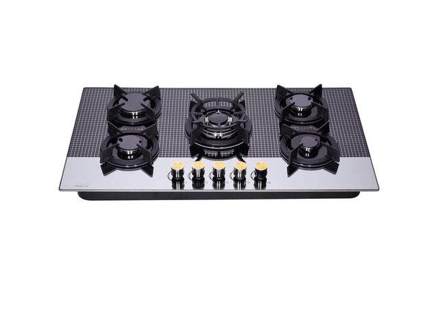 36 Inch Gas Cooktop Tempered Glass 5 Burners Stovetop Dual Fuel Gas Hob NG/LPG Convertible Gas Stove Top HF5198-01 Tempered Glass