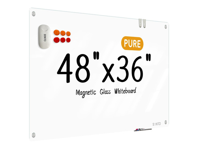 Glass Whiteboard - Glass Dry Erase Board 48' x 36' Magnetic Pure White Board Glass Writing Board White Boards for Walls Wall Office Home