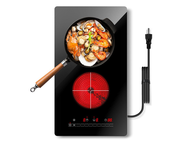 Plug in Electric Stove Top with Sliding Touch Control, 12 Inch Countertop & Built-in Ceramic Cooktop, Electric Cooktop 2 Burner 110V, 2000W Two...