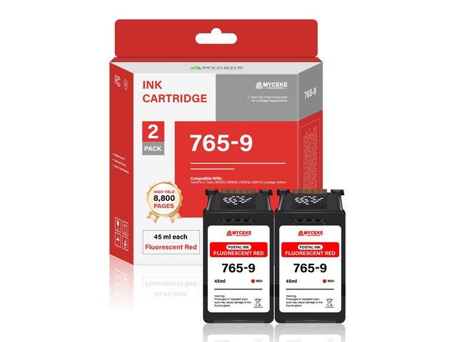 2 Pack 765-9 Red Ink Cartridge: Fluorescent Red Postage Ink Cartridges 765 9 Replacement for Pitney Bowes SendPro C Auto DM300c DM400c DM450c...