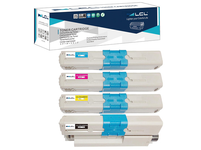 Compatible Toner Cartridge Replacement for OKI C332dn C332 MC363 MC363dn 46508704 46508703 46508702 46508701 (Bk Cyan Magenta Yellow 4-Pack)