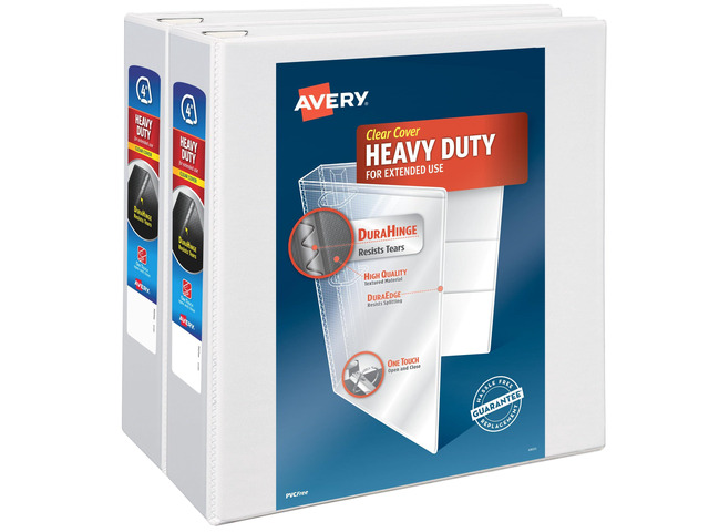 Heavy Duty View 3 Ring Binder, 4' One Touch Slant Ring, Holds 8.5' x 11' Paper, 2 White Binders (79875)
