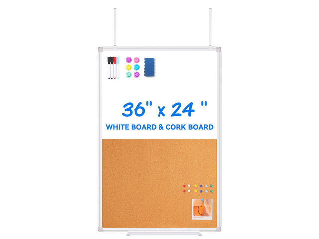 36'x24' Magnetic Whiteboard & Cork Board Combo for Door No-Drill Adjustable Hooks, Dry Erase & Pin Board for Home, Office, Dorm, Cubicle, and...