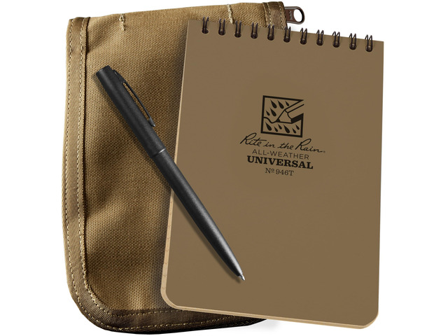 Weatherproof 4' x 6' Top Spiral Notebook Kit: Tan Cordura Fabric Cover, 4' x 6' Tan Notebook, and an Weatherproof Pen (No. 946T-KIT)