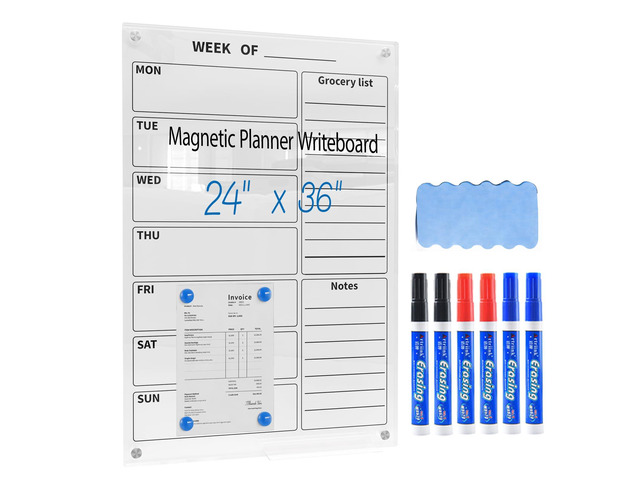 24' x 36' Magnetic Weekly Glass Planner Whiteboard Frameless Ultra-White Dry Erase Calendar for Office or Home Kitchen - Premium Tempered Glass,...