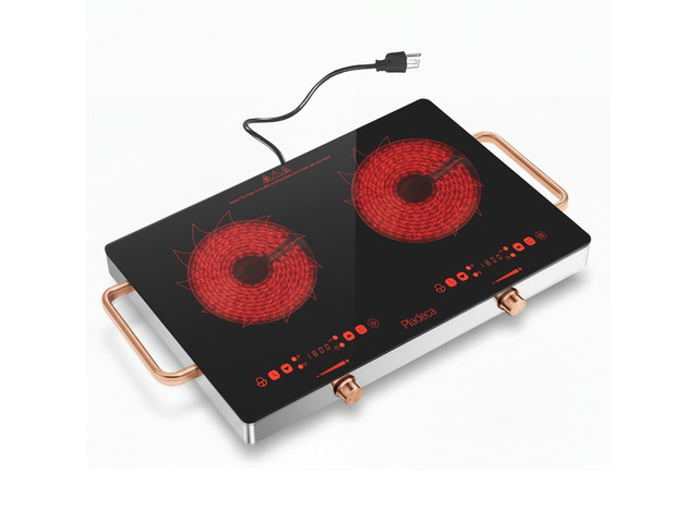 2 Burners Electric Cooktop with Handle & Touch Knob Control, 110V Portable Electric Stove, 110V Hot Plate Countertop Burner, Timer, Child Lock,...