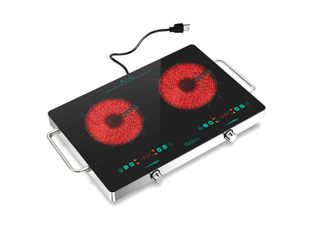 2 Burners Electric Cooktop with Handle & Touch Knob Control, 110V Portable Electric Stove, 110V Hot Plate Countertop Burner, Timer, Child Lock,...