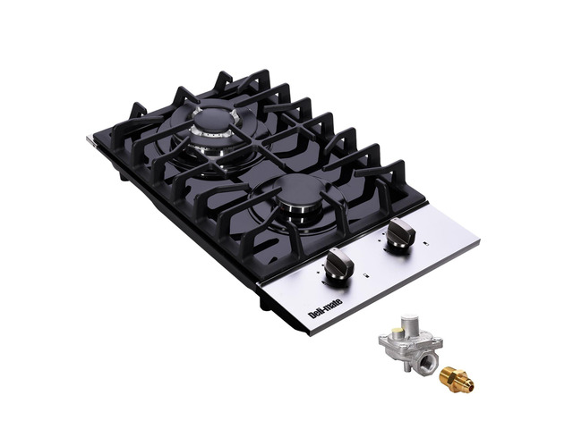 12 Inch Gas Cooktop, Built-in 2 Burners Stainless Steel Gas Stovetop LPG/NG Convertible Gas Stove Top Dual Fuel Gas Hob DM2188-01