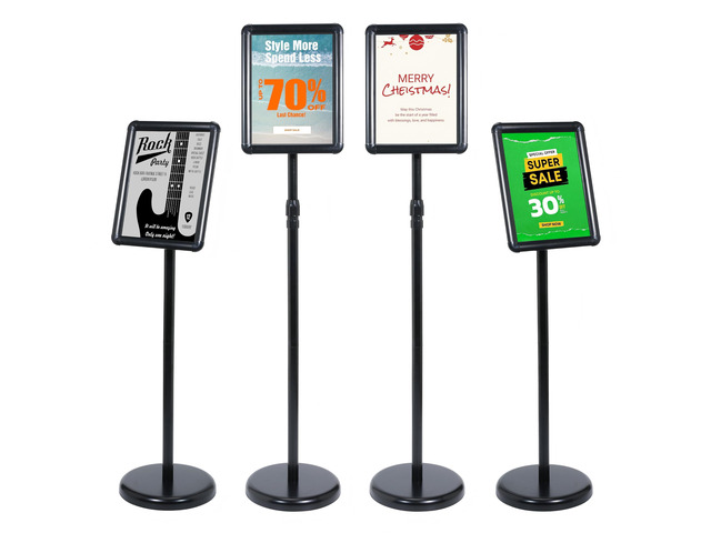 Adjustable Pedestal Floor Standing Sign Holder for 8.5*11 inch 360° Rotation Snap-Open Frame Display Outdoor Indoor Poster or Chalk Board Display...