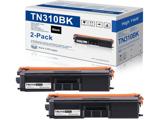 2-Pack TN-310BK TN310BK Toner Cartridge Replacement for Brother TN310 TN-310 Black Toner Cartridge to use with HL-4150CDN HL-4140CW HL-4570CDW...
