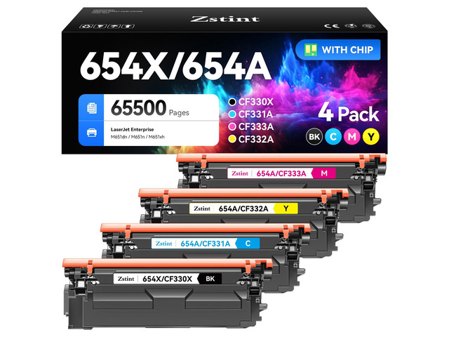 654X 654A Toner Cartridge 4-Pack High Yield Replacement for HP 654X 654A CF330X CF331A CF332A CF333A Compatible with HP Color LaserJet Enterprise...