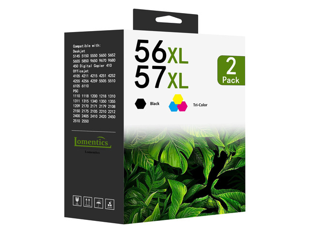 56XL 57XL Ink Cartridges Combo Pack (2-Pack, Black/Tri-Color) Replacement for HP 56 XL 57 XL Ink Cartridge Deskjet 5550 5650 5150 Photosmart 7350...