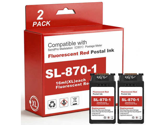 SL-870-1 Red Ink Cartridge High Capacity 2-Pack (16ML)XL Sl-870-1 Postage Ink Compatible for Pitney Bowes SendPro Mailstation Postage Machines...