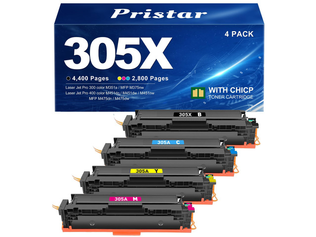 305X Toner Cartridge 4 Pack (with Chip) Compatible for HP 305X 305A Replacement for HP Color Laser Jet Pro 400 Color MFP M451dn M451dw M451nw...
