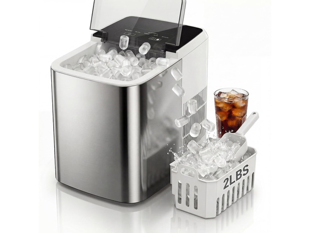 Countertop Ice Maker 26LBS per Day,9 Ice Cubes in 6 Mins,Self-Cleaning Portable Ice Machine with 2 Bullet Types for Kitchen, Camping, RV, and Party