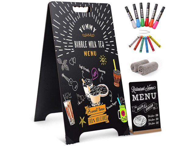 A-Frame Chalkboard Sign 16x32 Double-Sided Sandwich Board with 8x12 Bonus Small Chalkboard, 6 Liquid & Solid Chalk Markers, Folding Outdoor Sign...