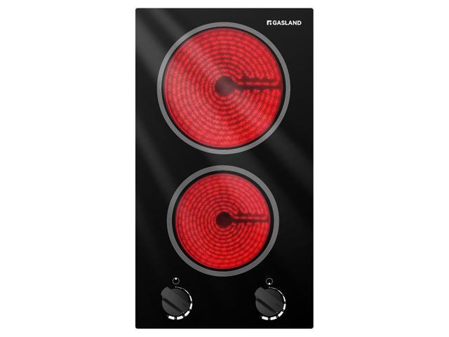 12 Inch Built-in Electric Cooktop, 2 Burner 3000W Radiant Ceramic Stovetop CH30BS, 220-240V, 7 Power Levels, Knob Control, Hot Indicator, Hardwired