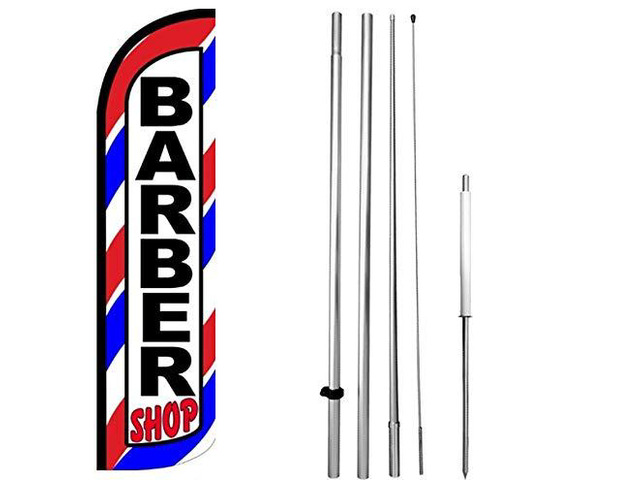 Co BARBER SHOP Windless Feather Swooper Flag Banner Sign 15 Ft Tall Pole Kit wq003-h