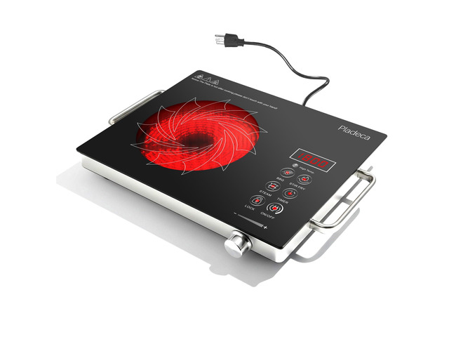 Portale Electric Cooktop 110V with Handle, Knob and Touch Control Single Burner Electric Stove,1800W One Burner Ceramic Cooktop, Timer, Child...