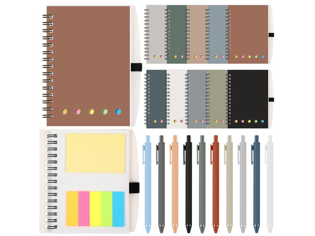50 Sets Lined Spiral Notebooks with Sticky Notes and Bamboo Pens, Back-to-school Gifts for Office Teachers Staff, Boho Notebook with Pen Bulk Gift...