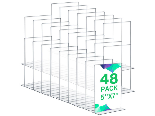 48 Pack Acrylic Sign Holder Plastic Picture Frames Clear Standing Table Top Sign Holder Double Sided T Shape Photo Frame for Table Wedding Party...