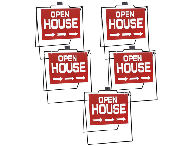5 Pcs 28 x 32 Black Folding a Frame Metal Stand with 24 x18 Open House Sign a Frame Sidewalk Real Estate Holder Real Estate Yard Signs for Foldable...