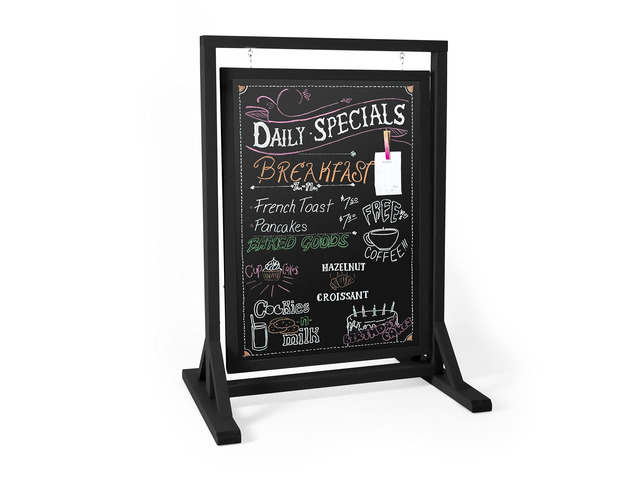 Black Double Sided Swinging Chalkboard Sidewalk Sign, 30 x 40 Inch Magnetic A-Frame Design, Menu Board & Sandwich Board Sign