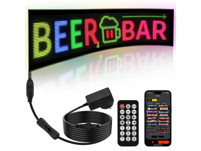 Dual Line Display LED Sign, Flexible LED Screen Remote & App Control, for Indoor Advertising, Shop Window, Car Dealership Decoration (30.7 x 7.9in)